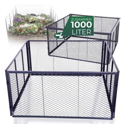 Produktbild von Novatool Garten-Komposter Metall 100x100x100 cm + Deckel oder Boden, mit erweiterbarem Stecksytem, pulverbeschichteter Metallkomposter mit 1000 Liter Volumen Draht Kompost Kompostkiste Rasenkomposter