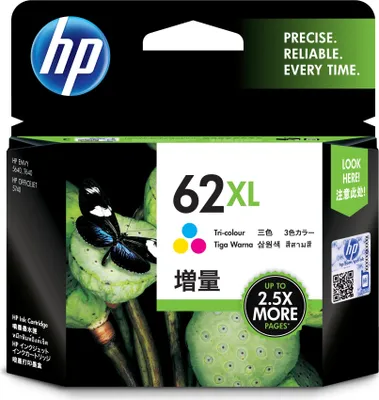 Zdjęcie produktu dla HP 62XL oryginalny wkład atramentowy trójkolorowy XL, Wysoki, Cyjan, Purpurowy, Żółty, Atrament barwnikowy, 11,5 ml, 1 szt., 415 stron(y)