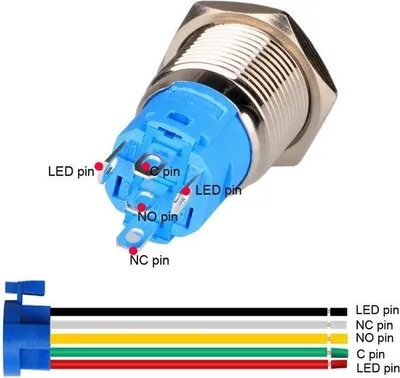 Immagine prodotto di Pulsante impermeabile da 16 mm, 12 V, 5 A, LED blu