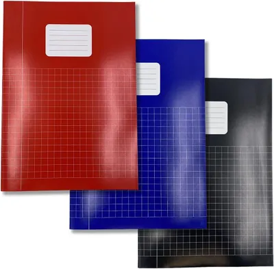 Produktbild von Schreibheft A4, 10er-Pack, rot blau schwarz, 10 mm Kariert, für Hausaufgaben