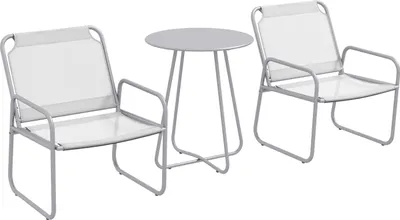 Produktbild von 3Tlg. Bistro-Set, Balkonmöbel-Set Inkl. 1 Tisch, 2 Stühlen, Gartenmöbel-Set, Gartensitzgruppe Für Garten, Terrasse, Mesh, Hellgrau