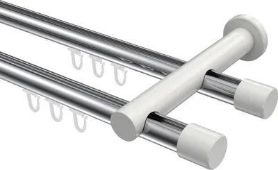Produktbild von Interdeco Innenlaufstange / Gardinenstange mit Innenlauf Chrom / Weiß, Typ Platon Santo (Kappe), 20 mm Ø 2-läufig, 280 cm