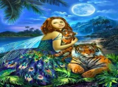 Produktbild von Malen nach Zahlen: Frau mit Tiger, 40x50 cm