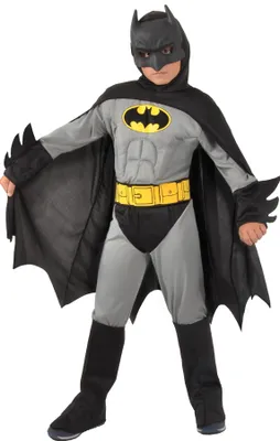 Immagine prodotto di Costume classico da Batman per ragazzi, ufficiale DC Comics (taglia 8-10 anni) con muscoli imbottiti