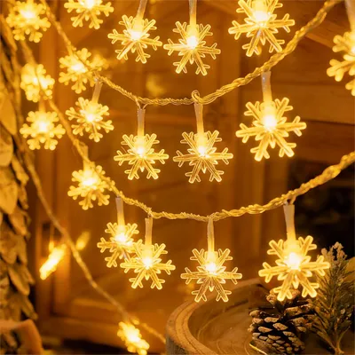 Lichterkette 2er-Set, 6 m, 40 warmweiße LEDs, Schneeflocken