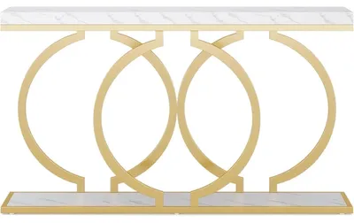 Image de Table console – Table d'appoint pour l'entrée et le salon – Plateau en marbre – Structure métallique – Blanc et or