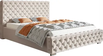 Produktbild von Schlafzimmerbett 160x200 cm Adora - Hersteller, Polsterbett mit Lattenrost, Bettkasten - Samtstoff Beige