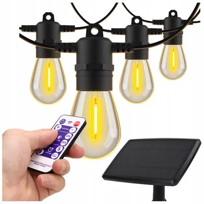Obrázek produktu pro Solární girlanda do zahrady, 10 metrů, 10 LED žárovek E27, ovladač