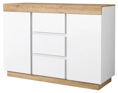 Image de Buffet blanc et effet chêne 3 tiroirs 2 portes 120,5 * 40,2 *82,5 cm
