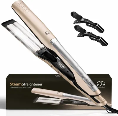 Immagine prodotto di Golden Goods, piastra professionale 2-in-1 con vapore, lisciacapelli a vapore, piastra per capelli, colore champagne