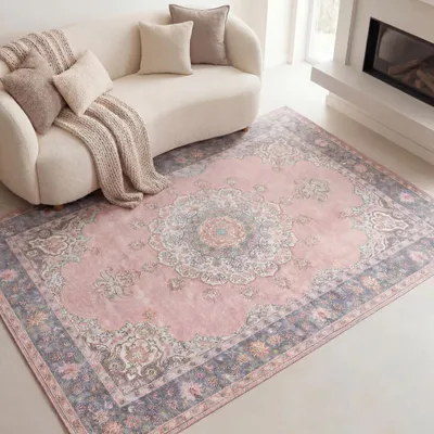 Image de Volero - Tapis vintage - Lily Medaillon Rose - 80x150 cm
