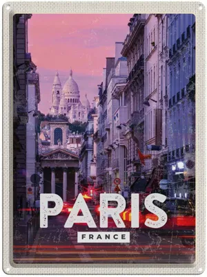 Produktbild von vianmo Blechschild 40x30 cm Paris Panorama Sonnenuntergang Bildmotiv Reisemotiv Abenteuer Reisen Straße Stadt Urlaub
