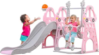 Imagen del producto de Tobogán 3 en 1 con columpio y aro de baloncesto, ideal para niñas