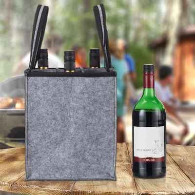 Produktbild von 3 x Flaschentasche, je für 9 Flaschen, Flaschenträger für Wein, Bier, Leergut Sammelbehälter, HBT: 45 x 24 x 24 cm, grau