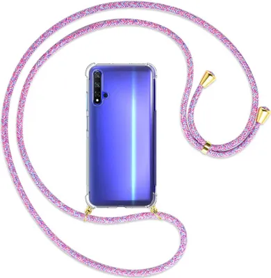 Produktbild von Handykette Backcover-Schutzhülle mit Band (Metall goldfarben) für Honor 20 / Huawei nova 5T - lila/rosa/blau