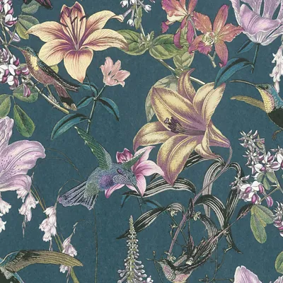 Produktbild von Architects Paper Blumentapete Jungle Chic Vogeltapete Vliestapete blau gelb grün rot schwarz 10,05 m x 0,53 m