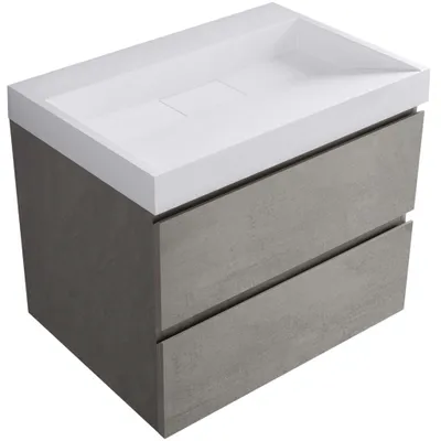 Productafbeelding van CERANO - Badkamerkast Carole - betonkleurig grijs + wastafel van gietmarmer Vita - wit, mat - 70x58x46 cm