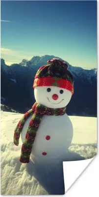 Produktbild von MuchoWow® Poster Schneemann mit Blick auf die Landschaft während der Weihnachtszeit 40x80 cm - Dekoration