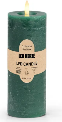 Immagine prodotto di Candela a LED a colonna di cera, fiamma tremolante, Ø 7x18 cm, verde