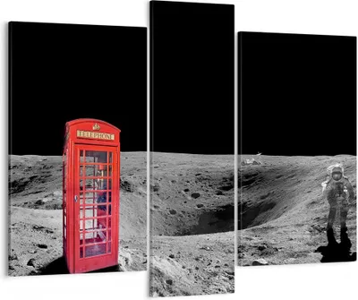 Produktbild von Bild auf Leinwand - Leinwandbild - Telefon london Mond Astronaut - 95x80cm - Wand Bild - Wanddeko - Leinwanddruck - Bilder - Kunstdruck - Wanddekoration - Leinwand bilder - Wandkunst - CB95x80-3181