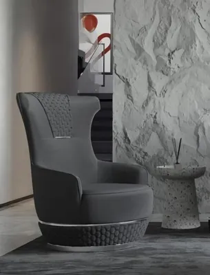 Immagine prodotto di Poltrona wing chair poltrona in tessuto poltrona design grigio poltrona singola soggiorno