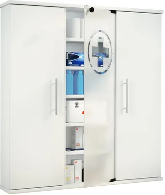 Immagine prodotto di Armadio medico | Dimensioni circa 92 x W. 88 x D. 18 cm | Armadio farmacia chiudibile a chiave con tre porte girevoli | in piedi | Armadio medicinale - Santila