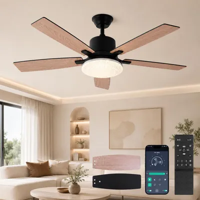Produktbild von Deckenventilator mit Beleuchtung und Fernbedienung, Φ132cm Höhenverstellbar 3000K-6500K Dimmbar 6 Stufen DC Motor für Wohnzimmer Esszimmer