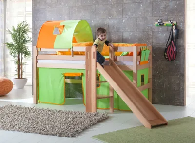 Produktbild von Relita - Spielbett Eliyas mit Rutsche und Textilset Vorhang, 1-er Tunnel und Tasche