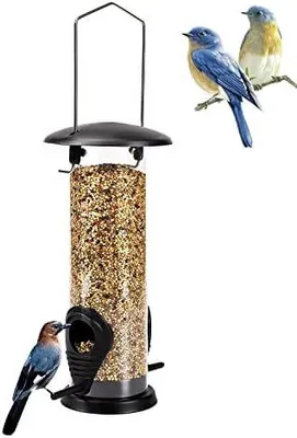 Produktbild von Vogelfutterspender, Futtersäule mit 2 Futterständern Ganzjährige Nutzung Vogelfutterhaus mit 21,5 cm Massivem Transparentrohr Hängend Futterhaus für Vögel Garden
