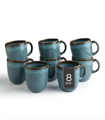 Produktbild von Kaffeetassen - 400 ml - Blau - Grün - Steingut - mit Reaktivglasur - 8er Set
