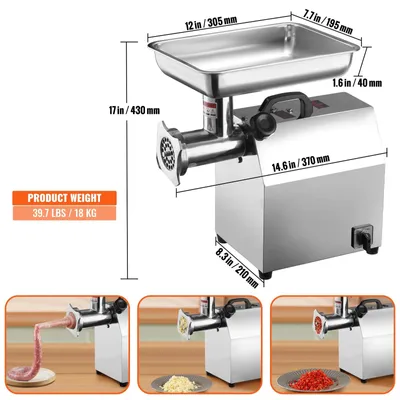 Produktbild von Elektrische Fleischmühle – Fleischzerkleinerer – Hackfleischmaschine – Wurstfüller – 650W Motor – Edelstahlkonstruktion