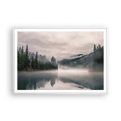 Produktbild von Gerahmtes Poster - Weißer Rahmen - Reflexion Nebel Landschaft - 100x70 cm - Wand Bild - Wanddeko - Wandbilder - Kunstposter - Wandposter - Bilderrahmen - Bilder - Kunstdruck - P2WAA100x70-4482