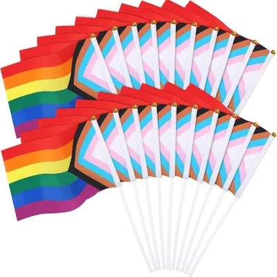 Produktbild von Stolze Flaggen - Regenbogen Fahnen - Party Dekoration - Leicht Polyester - 20 St. 14x21cm - Regenbogen