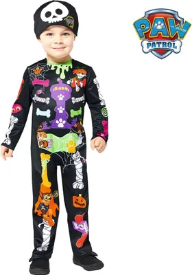Paw Patrol Kostüm Halloween Skelett bunt für Kinder 2-6 Jahre Hunde Lizenzkostüm Fasching Karneval Mottoparty Kinderfasching