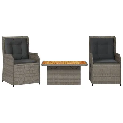Obrázek produktu pro vidaXL 3dílná zahradní lounge souprava s polštáři Grey Poly Rattan