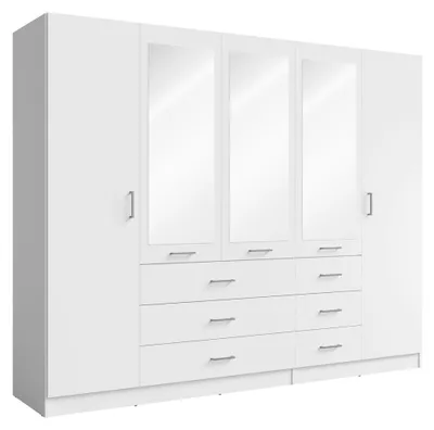 Image de Armoire KALISTA 250 cm blanche avec miroirs et 6 tiroirs