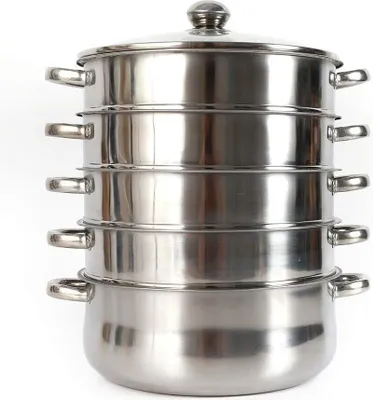 Produktbild von Edelstahldampfer 5-Lagiger Dampfgarer Steamer Nudeln Dampfkocher Gardampftopf + Glasdeckel (28cm)