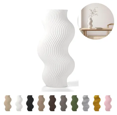 Immagine prodotto di Vaso decorativo ondulato 18,4 cm, rigato in PLA – Bianco