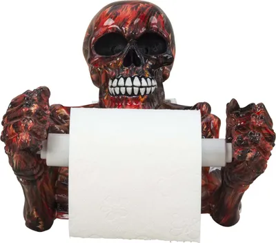 Produktbild von Totenkopf als Toilettenpapierhalter Toilettenrollenhalter aus Kunststein rot/schwarz glänzend 20x20 cm