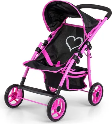 A toy doll stroller is shown against a white background.