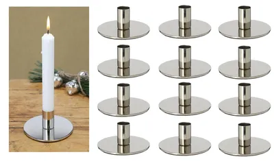 Productafbeelding van Novaliv 12-delige set metalen kandelaars, zilverkleurig, 10x5 cm. Kerstdecoratie voor de tafel, kandelaars, kaarsenhouders, Scandinavisch, elegant, woonaccessoires, vintage, kandelaars, retro, woonkamerdecoratie, decoratieve schaal