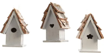 Produktbild von Christbaumschmuck Vogelhaus Holz weiß 6 x 3 x 10,5 cm 3er Set