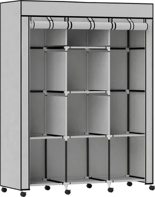 Produktbild von Stoffgarderobe, 8 Einlegeböden, 2 Kleiderstangen, Grau