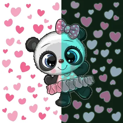 Produktbild von Leuchtsticker – Panda Ballerina und 70 Herzen – Fluoreszierender Wand-/Deckensticker für Kinder – 120 x 120 cm
