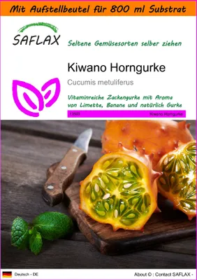 Produktbild von SAFLAX Garden in the bag - Kiwano Horngurke - Cucumis metuliferus - 10 Samen - Mit Anzuchtsubstrat im praktischen, selbst aufstellenden Beutel