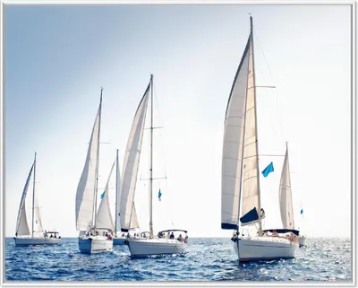 Produktbild von Wallario Wandbild Segelschiff auf dem Meer, Größe: 40,30 x 50,30 cm, Poster mit weißem Aluminiumrahmen