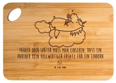 Produktbild von Mr. & Mrs. Panda Hackbrett Einhorn Verliebt - Transparent - Geschenk, Holzbrett, Frühstücksbrett, Unicorn, Liebe, Freundin, Frühstücksbrettchen, Einhörner, Schneidebrett