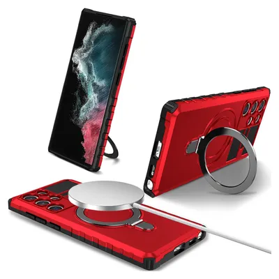 Immagine prodotto di Custodia per Samsung Galaxy S22 Ultra 5G magnetica con MagSafe, supporto per anello, supporto, custodia protettiva a doppio strato rosso