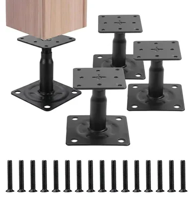 Productafbeelding van Relaxdays set van 4 verstelbare paalhouders, hoogte verstelbaar van 100-150 mm, paalvoet, houtbescherming, 9,5x9,5 cm, stalen voet, zwart