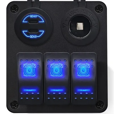 Produktbild von ProRide 12V Panel Auto/Boot 2x USB-C + 12V-Steckdose 30W QC4.0 3 Schalter